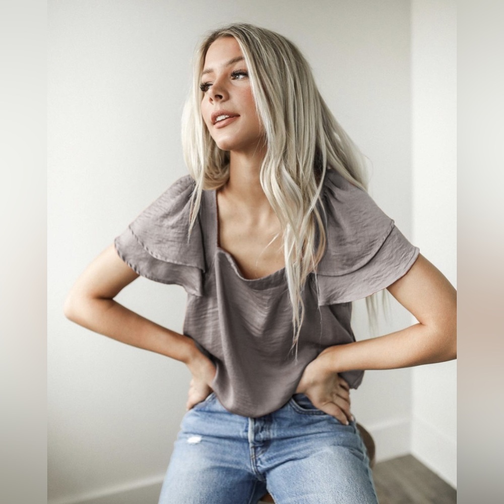 Maxwell, Grey Ruffle Body Suit, Satin, Small